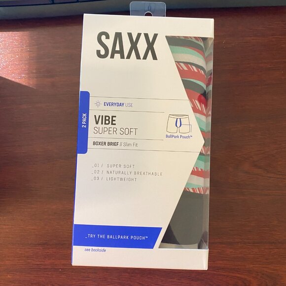 Saxx VIBE 2 pack Christmas Boxer Briefs "Sugar Buzz & Black" - Picture 2 of 3